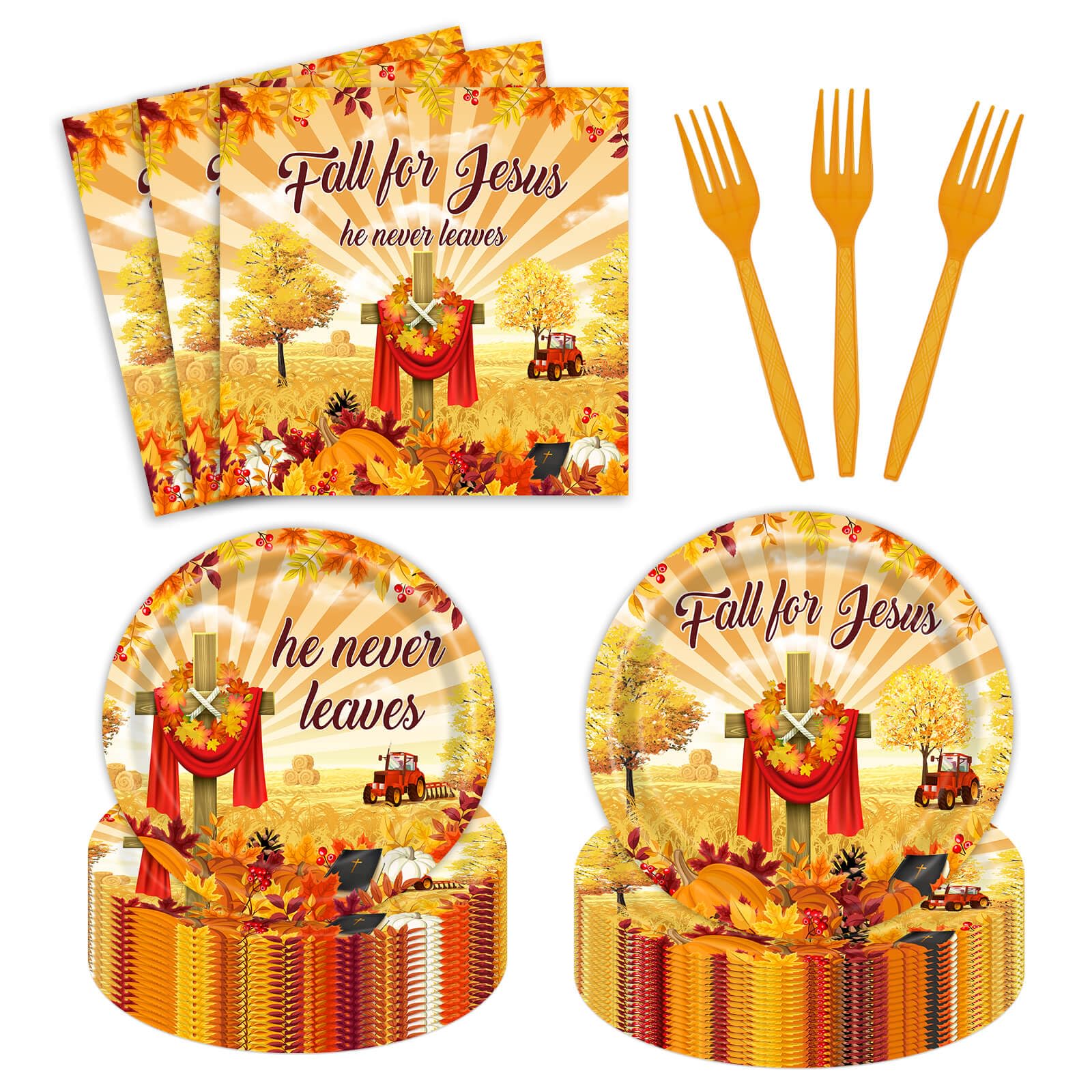 Amazon.com: 96pcs Fall for Jesus Party Plates Autumn Thanksgiving He ...