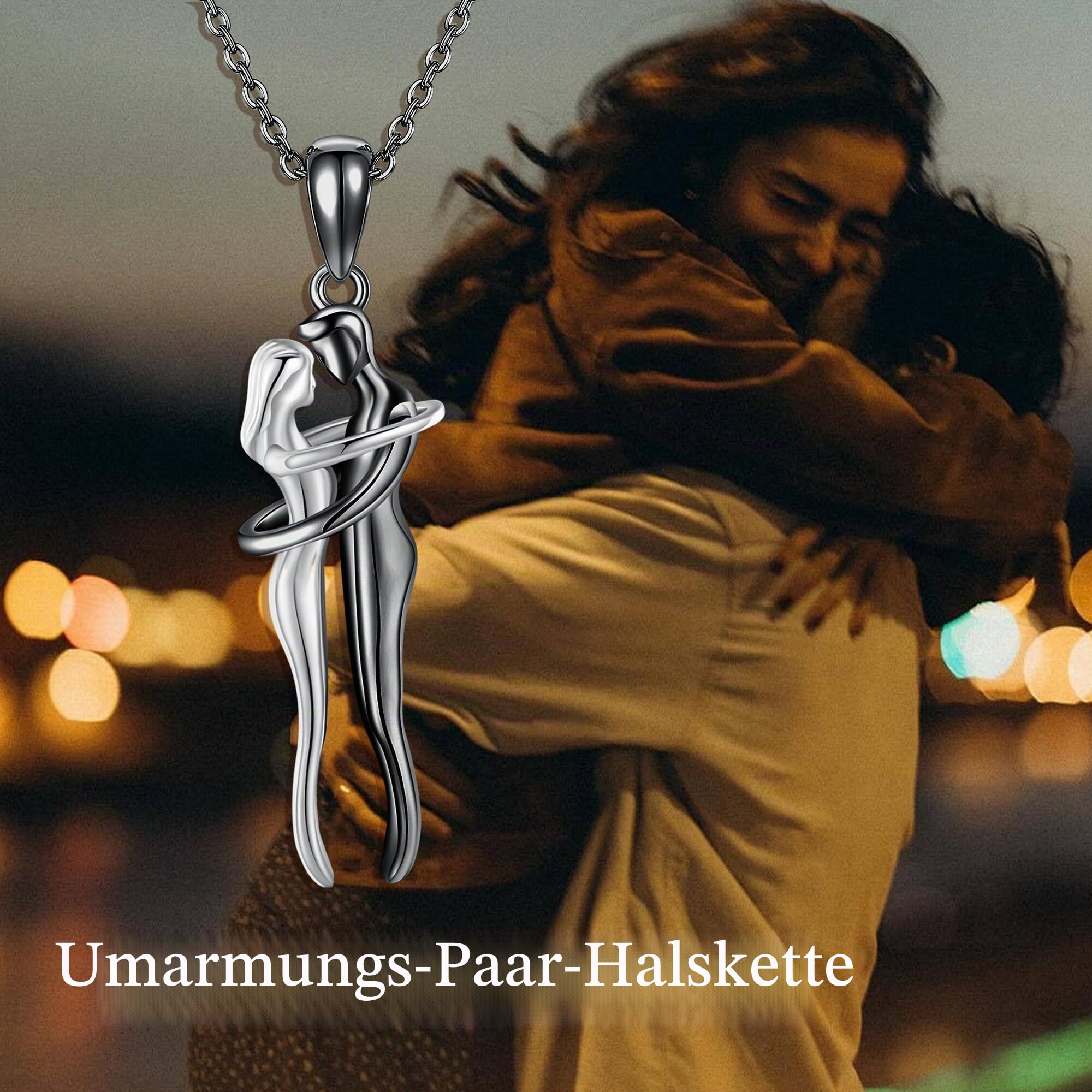 URONE Umarmungspaar Kette 925er Sterlingsilber Schmuck für Valentinstag und Jahrestag für Damen Ehefrauen Liebhaber Sie und Ihn