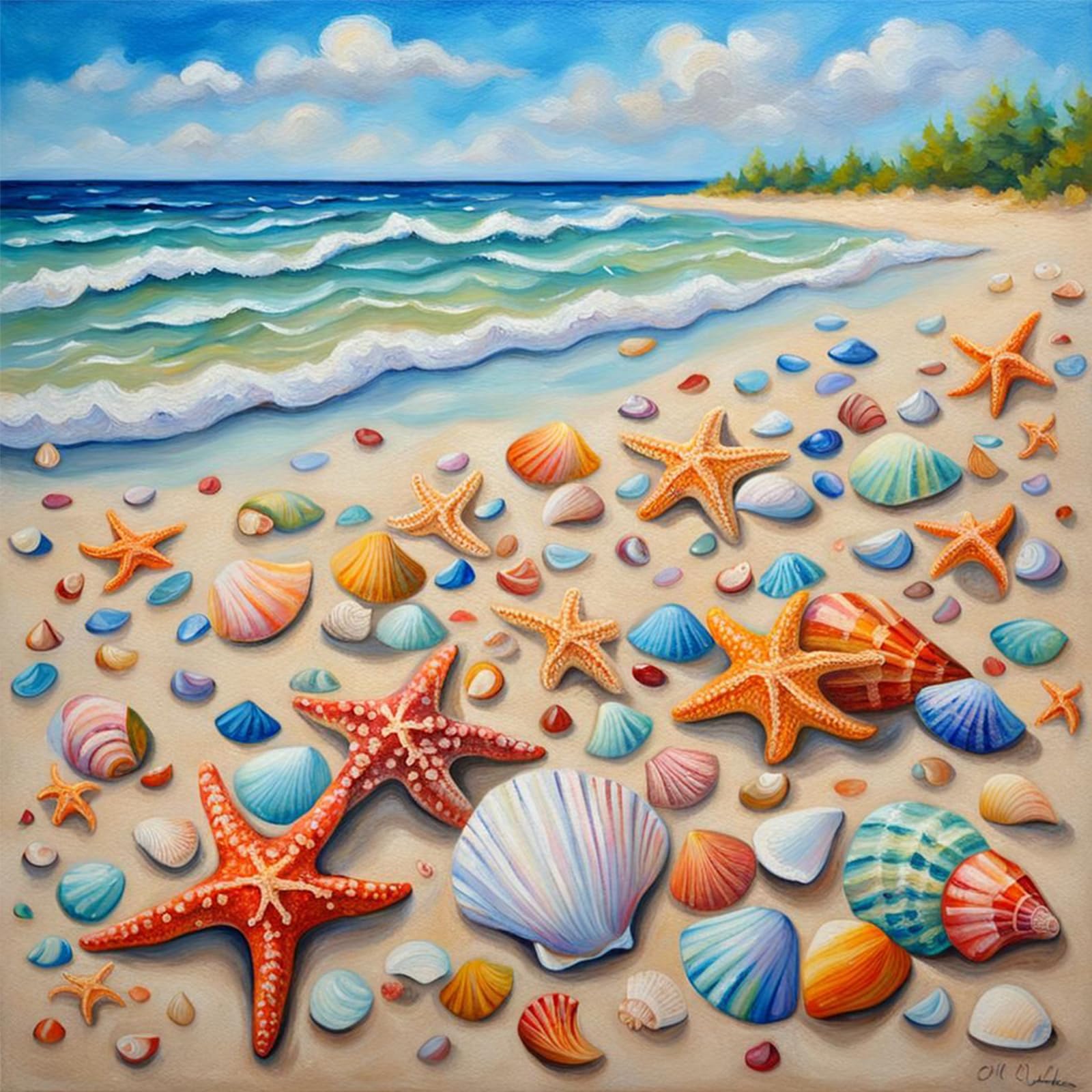 Kexpery Shellss Art Kit Diamond Painting Landscape 5D Round Diy 40X40cm For Adults Beginners Home Decoration Original Gift