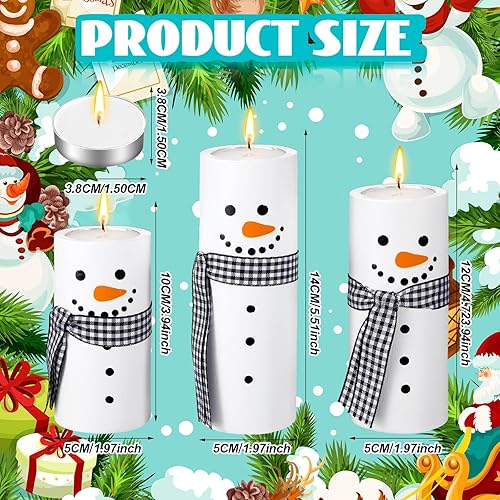 Miniatura 3 de MTLEE 3 portavelas de madera de muñeco de nieve de invierno con pilas LED, luces de té de muñeco de nieve de Navidad, centros de mesa de velas de