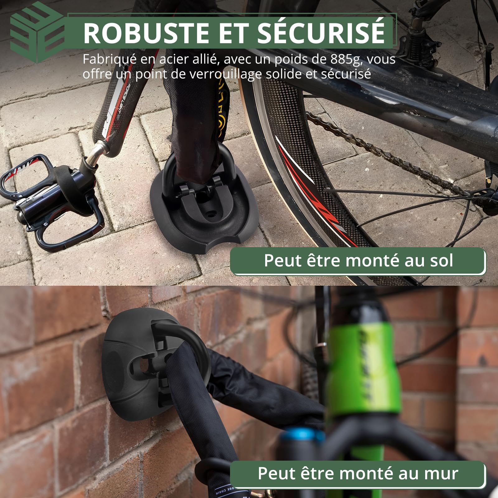 EYPINS Ancrage au sol avec Foret Acier Trempé Rabattable vers le Haut et vers le Bas en Acier Haute Sécurité pour Moto Vélo Serrure de Moto avec 4 Points de Verrouillage Noir