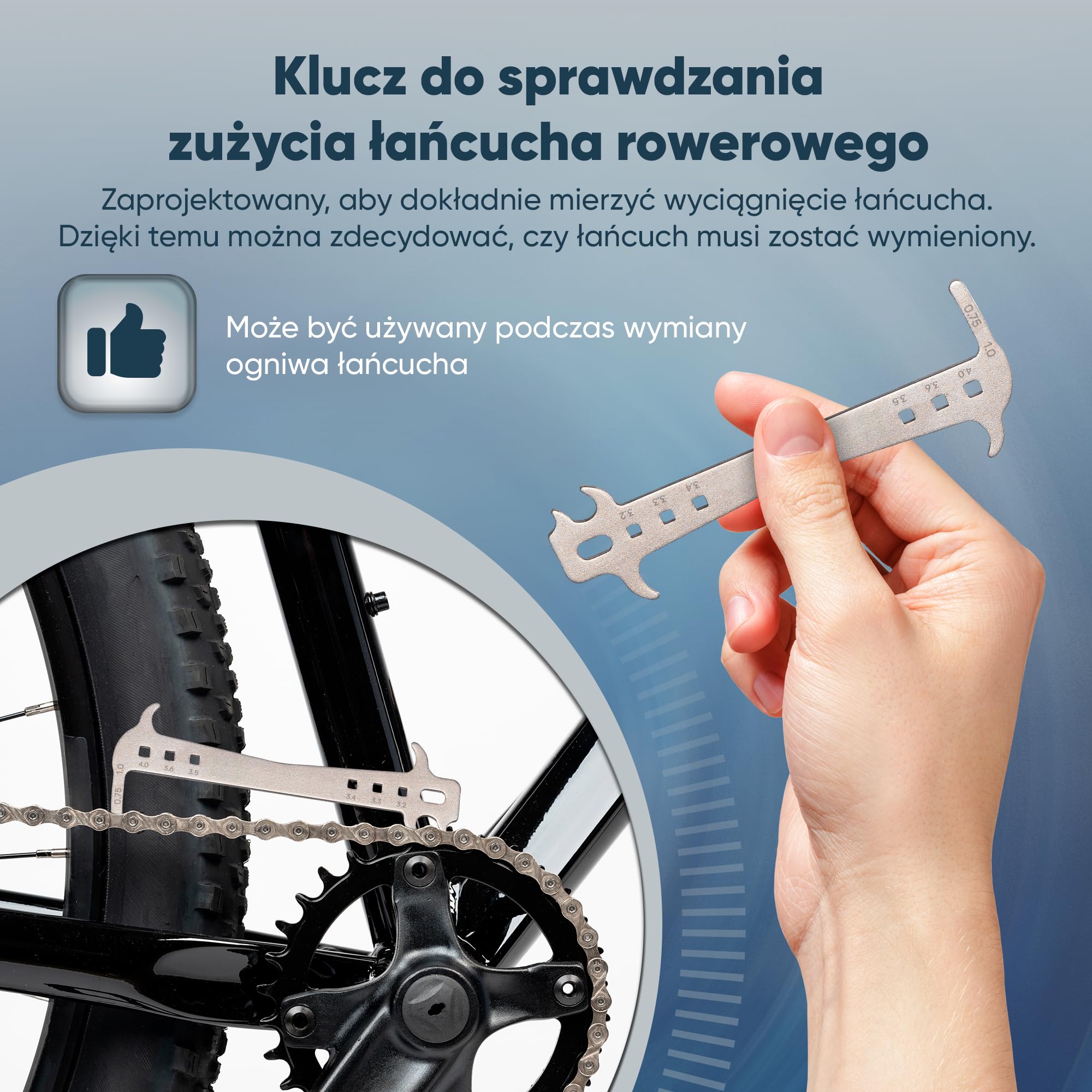 Miernik Zużycia Łańcucha Rowerowego 7–12 Rzędów – Przymiar Łańcucha i Chain Checker do MTB, Szosy i E-Bike | Kompaktowe Narzędzie do Kontroli Napędu Rowerowego
