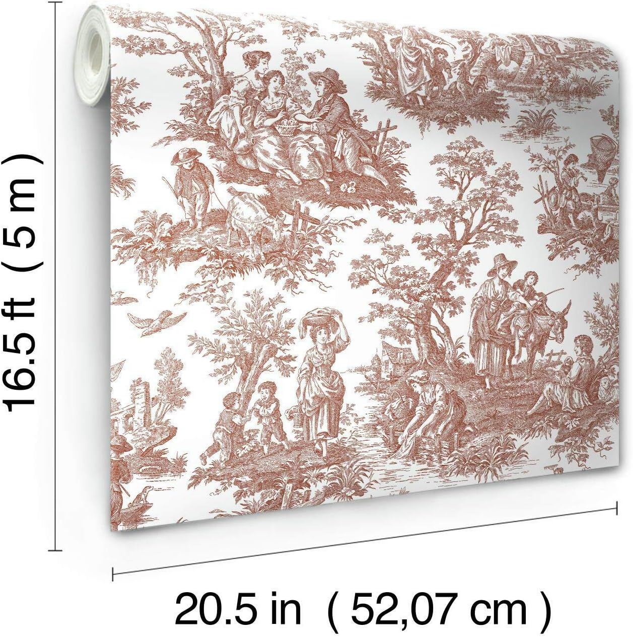 RoomMates Waverly RMK11870WP Country Life Toile Peel and Stick Wallpaper (20.5 in x 16.5 ft) – Easy Application, No Sticky Residue – Red and White, Roll