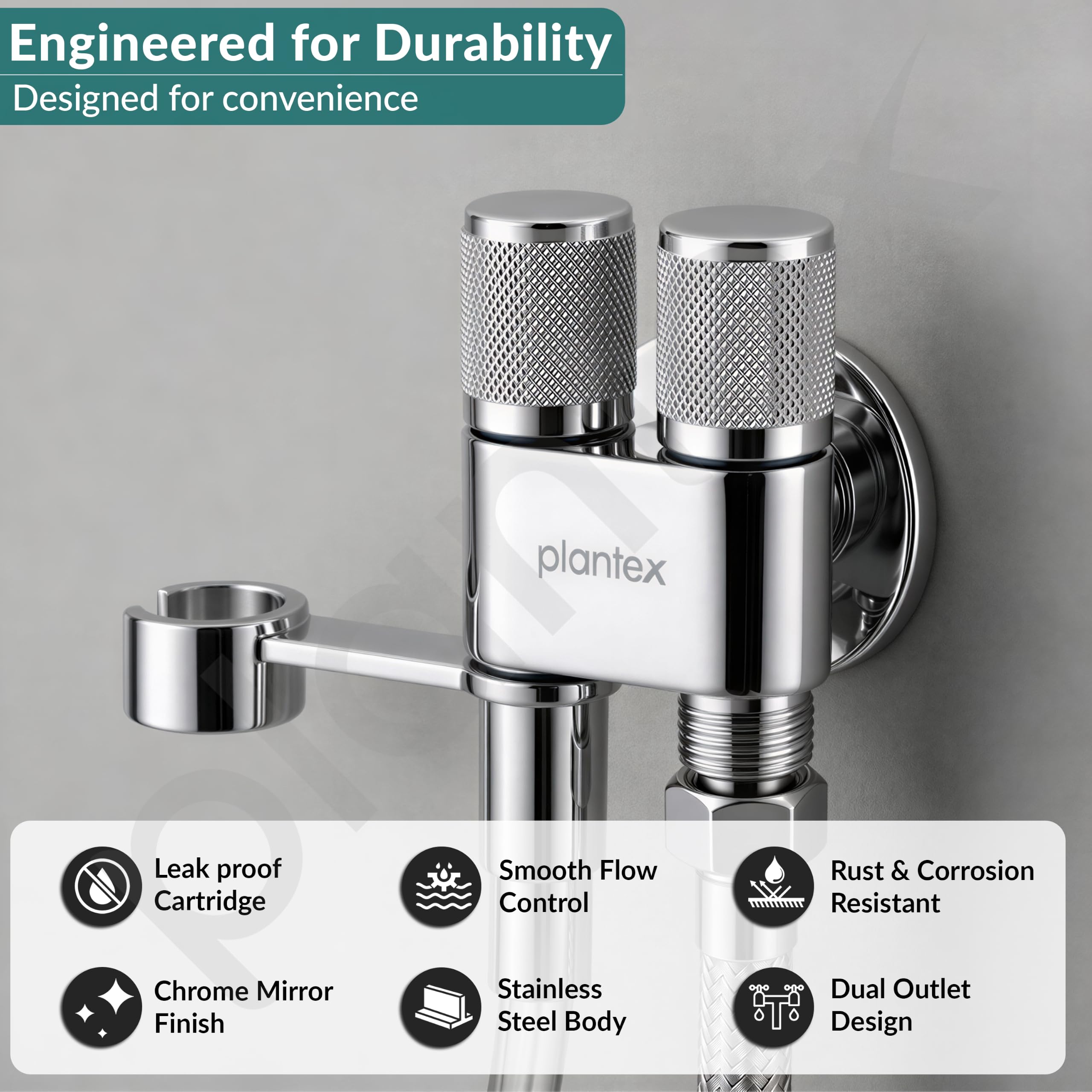 Plantex 2 Way Angle Valve - Dual Outlet Chrome -2