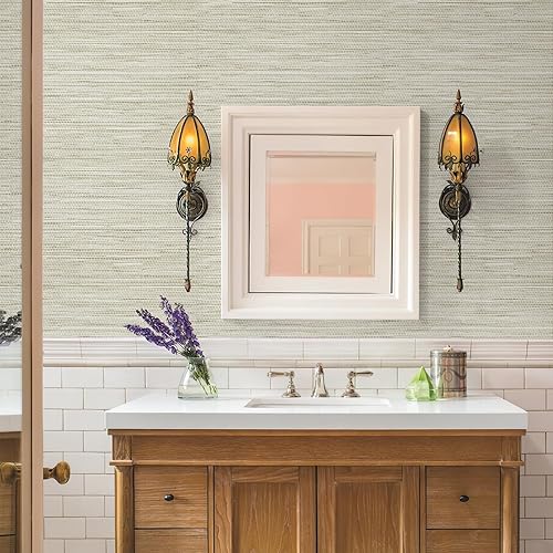 Miniatura 8 de Simon&Siff Papel pintado de hierba con textura crema, 17.7 x 118 pulgadas, papel tapiz de hierba sintética neutra, impermeable, autoadhesivo,