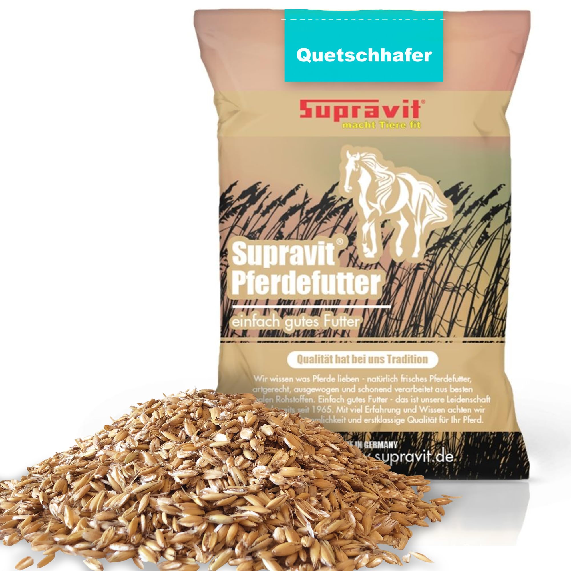 Supravit 20kg Hafer gequetscht | frischer Walzhafer | Energie & Kraftfutter Pferd & Pony I leicht verdaulich & gut verträglich I Wird erst gewalzt kurz vor Versand