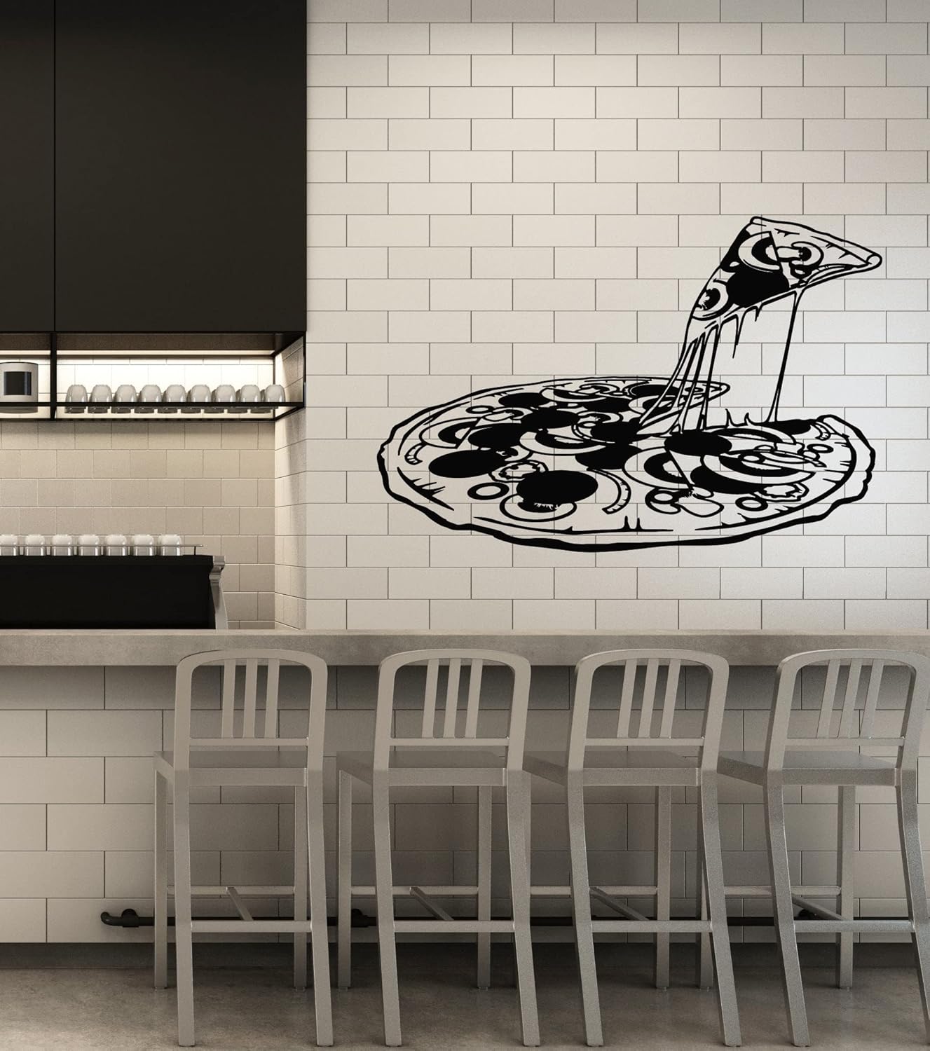 Large Vinyl Wall Decal Pizza Store Italian Restaurant Food Pizzeria Decor Stickers Mural (g6925) Black