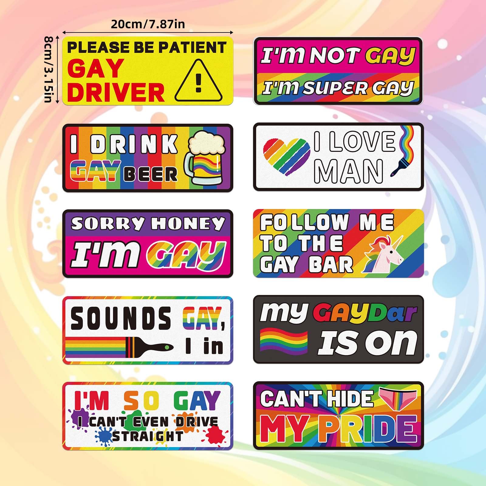 BOXOB 10pz Adesivi Divertenti per Paraurti Gay, Magneti Impermeabili Auto Divertenti Gay LGBT Magnetici Paraurti Adesivi Riflettenti Arcobaleno per Auto Veicoli e Camion