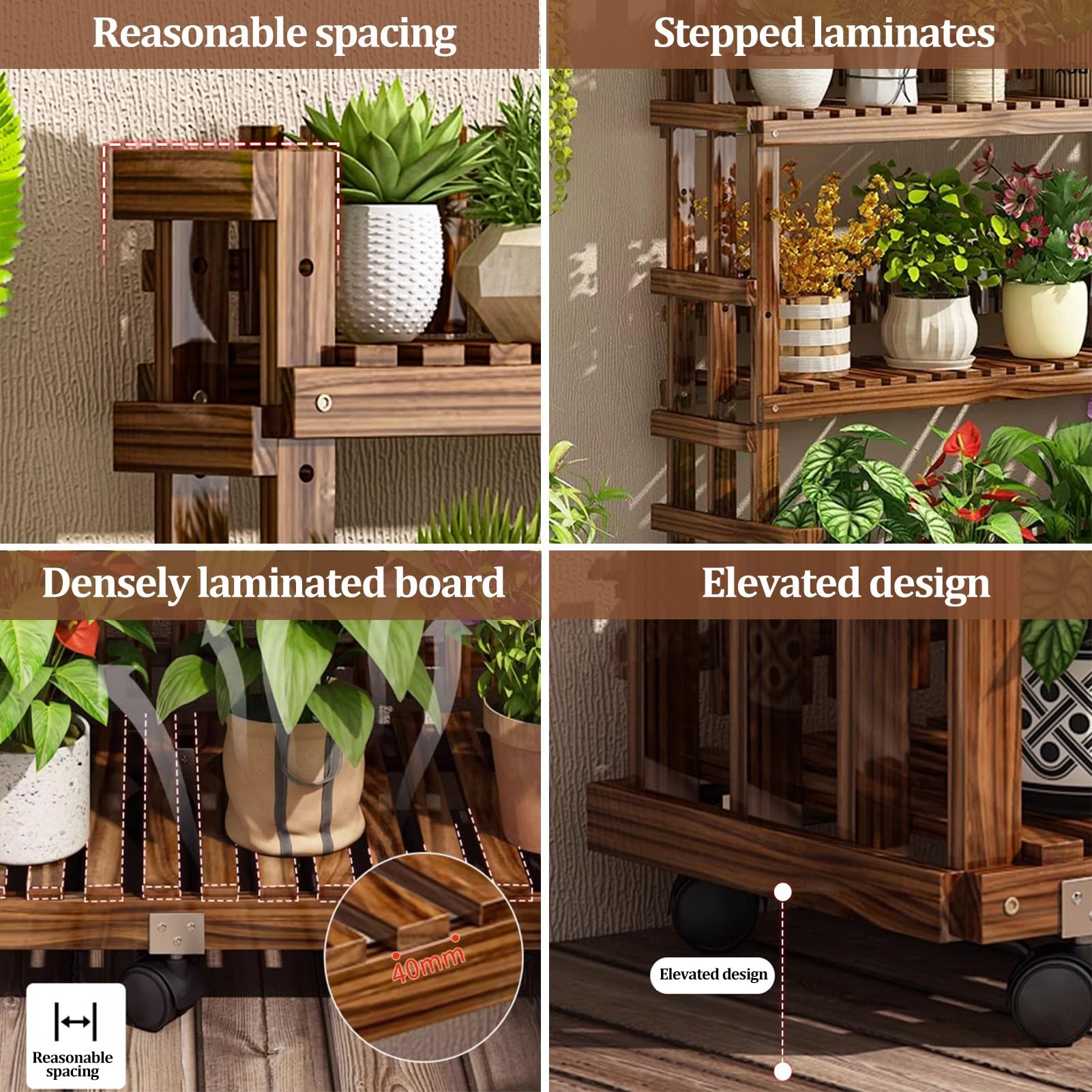 4 Tier Step Plant Shelves, Height Adjustable,Potting Organizer