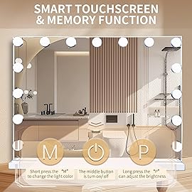 SLIMOON Hollywood Vanity Mirror with Lights, 15 Dimmable LED Bulbs 3 Color Lighted Makeup Mirror with Detachable 10X Magnification Mirror, Tabletop or Wall-Mounted, Touch Control