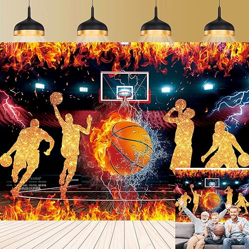 Fondo de fotografía temática de baloncesto de 8 x 6 pies, Star Slam Dunk Baloncesto Deportes Fondo para niños Baloncesto Feliz Cumpleaños Decoración
