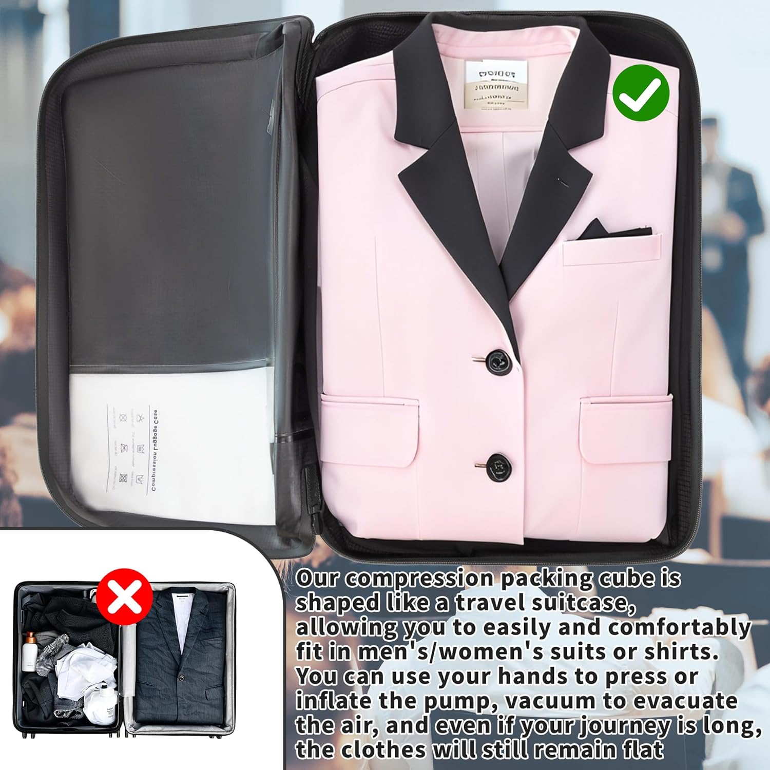 Eulant Reusable Compression Packing Cubes With Pump for Men/Women Business Travel,Professional IPX8 Vacuum Bags for Packing Organizers,Packing Cube for 20inch Suitcases Luggage for Business(With Pump)