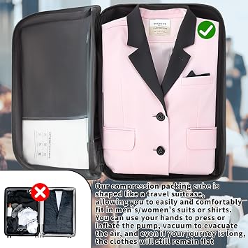 Reusable Compression Packing Cubes With Pump for Men/Women Business Travel,Professional IPX8 Vacuum Bags for Packing Organizers,Packing Cubes for 20inch Suitcases Luggage for Business(No Pump)