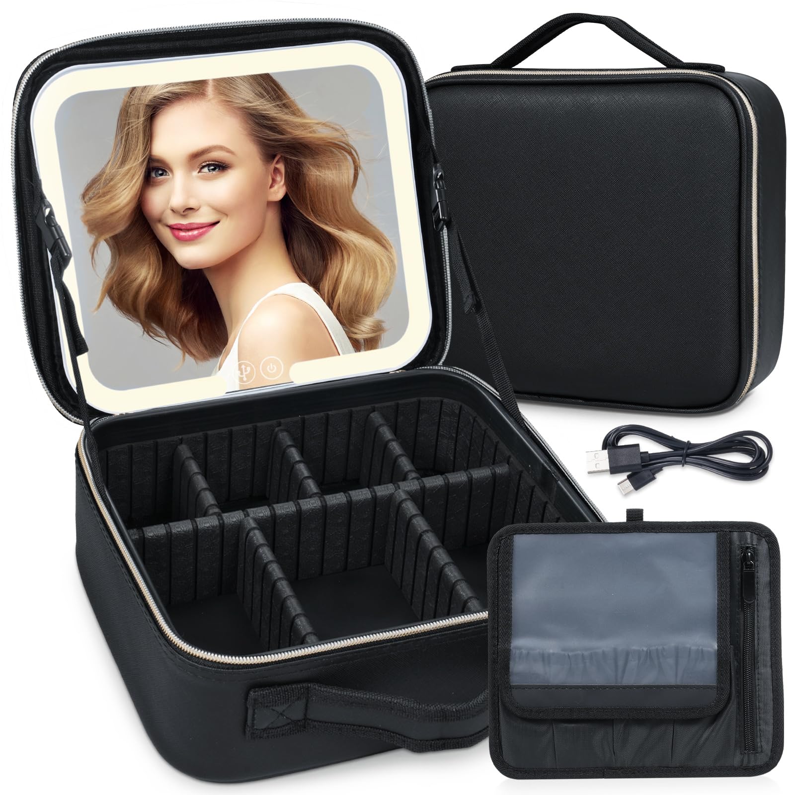 Brrnoo Organizer per Borsa per il Trucco con Specchio LED, Borsa per