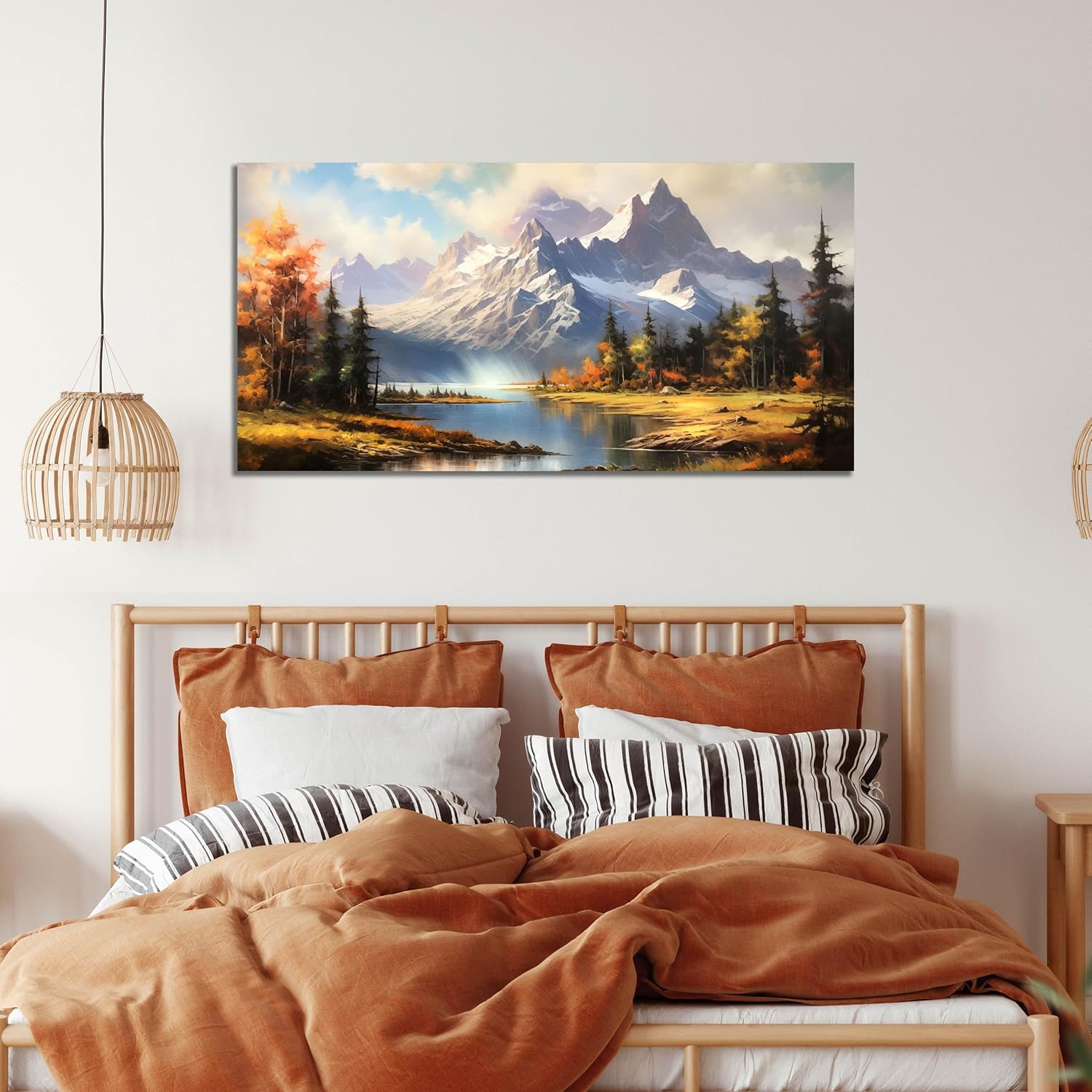 Large Wall Art for Living Room Bedroom Office Red Forest Wall Art Lake Landscape Pictures Modern Artwork Framed Canvas Prints 29x59 Inch