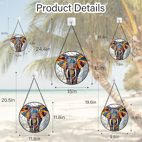 Miniatura 5 de Atrapasoles de Vidrio Manchado para Colgar en Ventanas, Elefante Colorido para Capturar el Sol para Puerta, Decoración del Hogar, Atrapasoles de