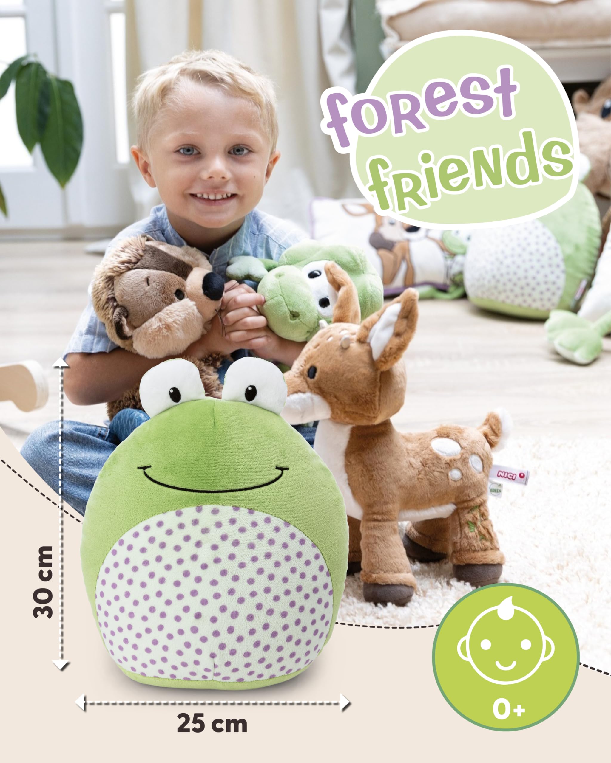 NICI 62268 Fridolin Frog Ranocchio di peluche, morbido pupazzo per coccole e giochi, per adulti e bambini, 25 cm, verde