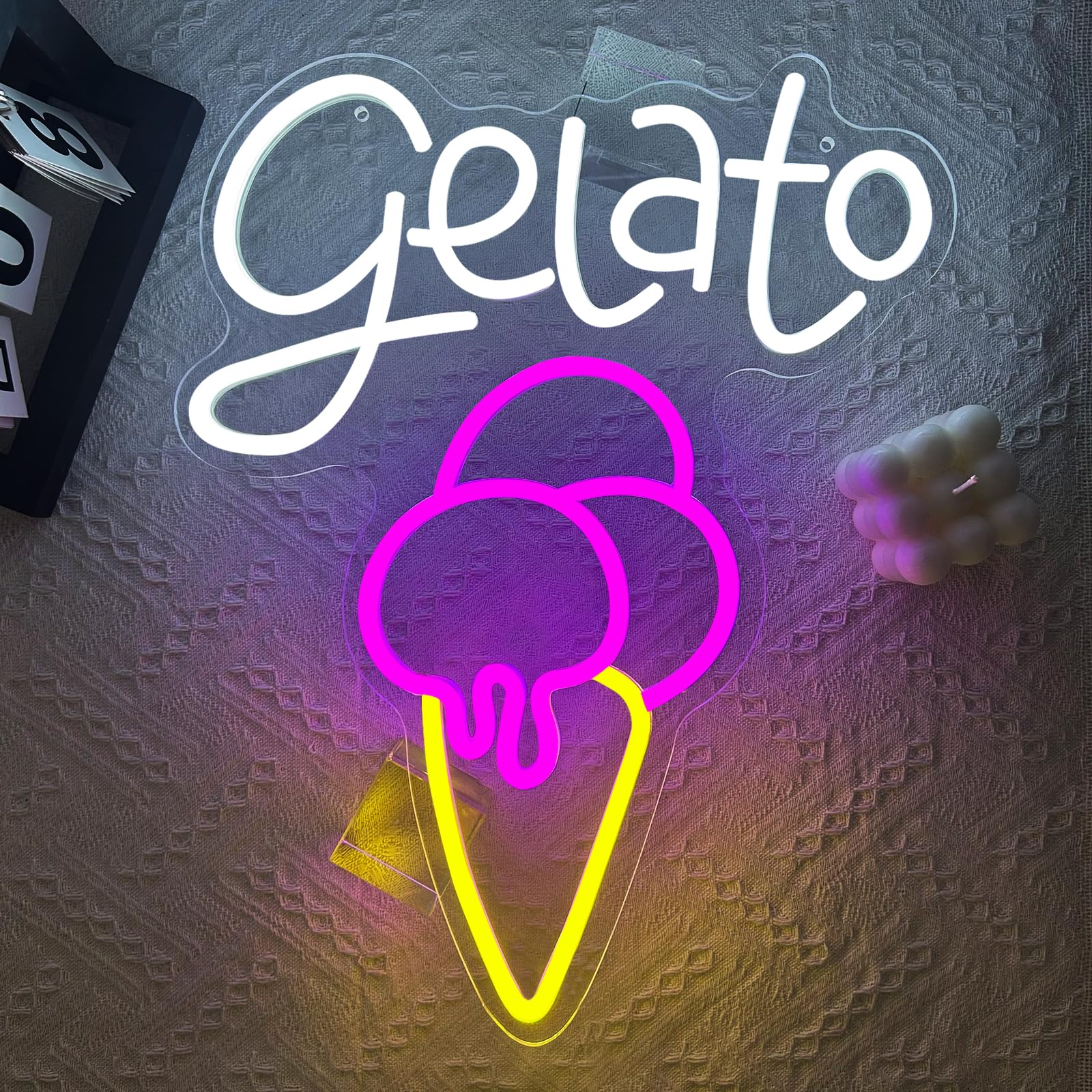 Cartello Neon Gelato con Luce LED per Decorazione da Parete Ice Cream Neon Sign Luce al Neon per Bevande Frozen Ristorante Illuminazione per Gelateria Bar Café Club Decorazione