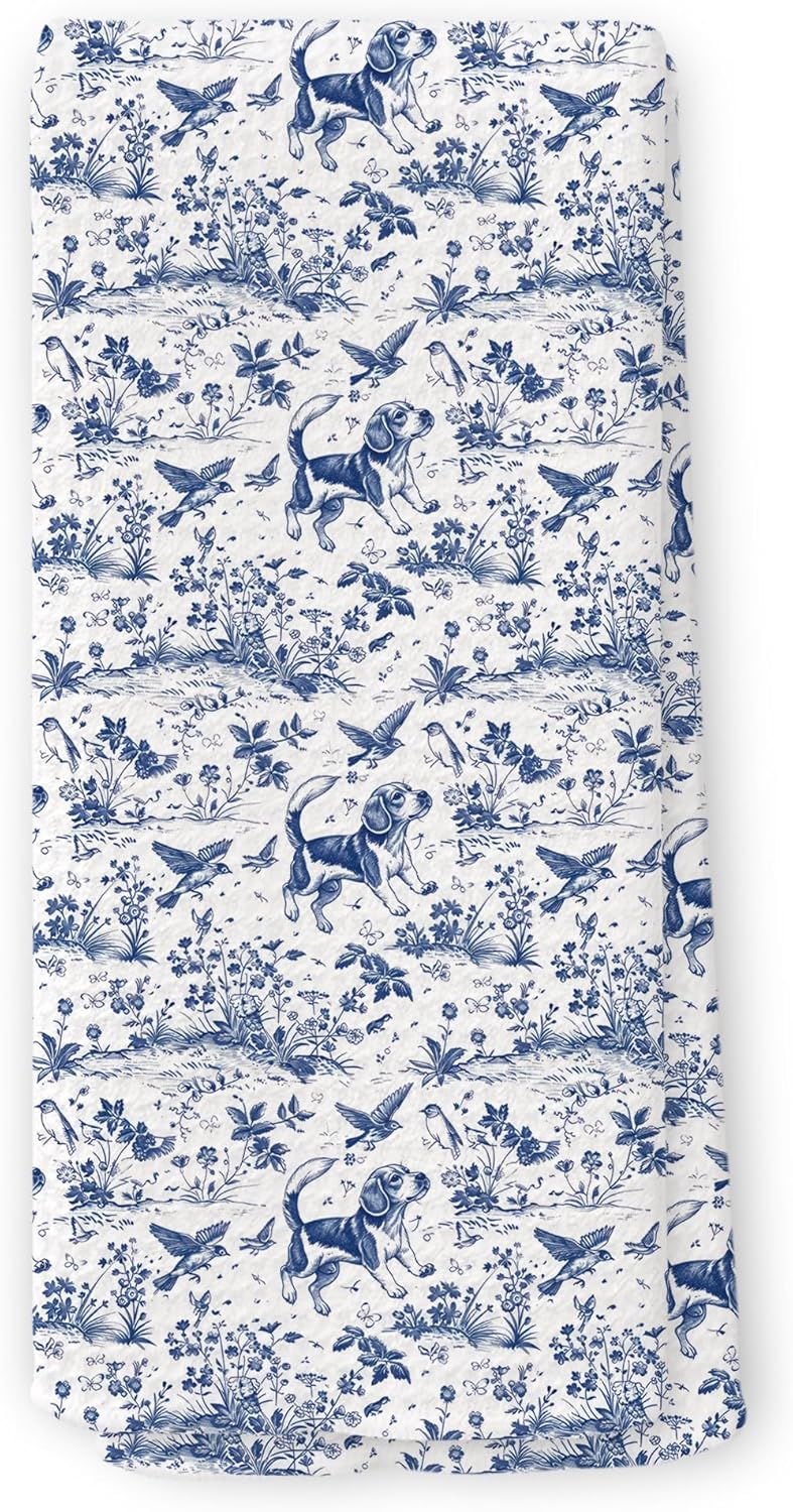 Chinoiserie Beagle Kitchen Towels, Beagle Gifts for Women Men Dish Tea Towels for Kitchen, Blue and White Floral Grandmillennial Dog Decorative Hand Towel for Bathroom Decor 16x24 Inch