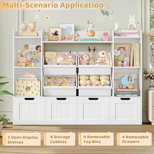 Miniatura 4 de Organizador de almacenamiento de juguetes, organizador de juguetes con 4 cajones móviles y 4 cajas de caja, organización de almacenamiento para sala