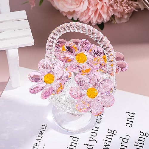 Miniatura 2 de Movdyka Decoración de cristal con cesta de flores, decoración de habitación, figuras de flores de vidrio soplado, coleccionables, decoración del
