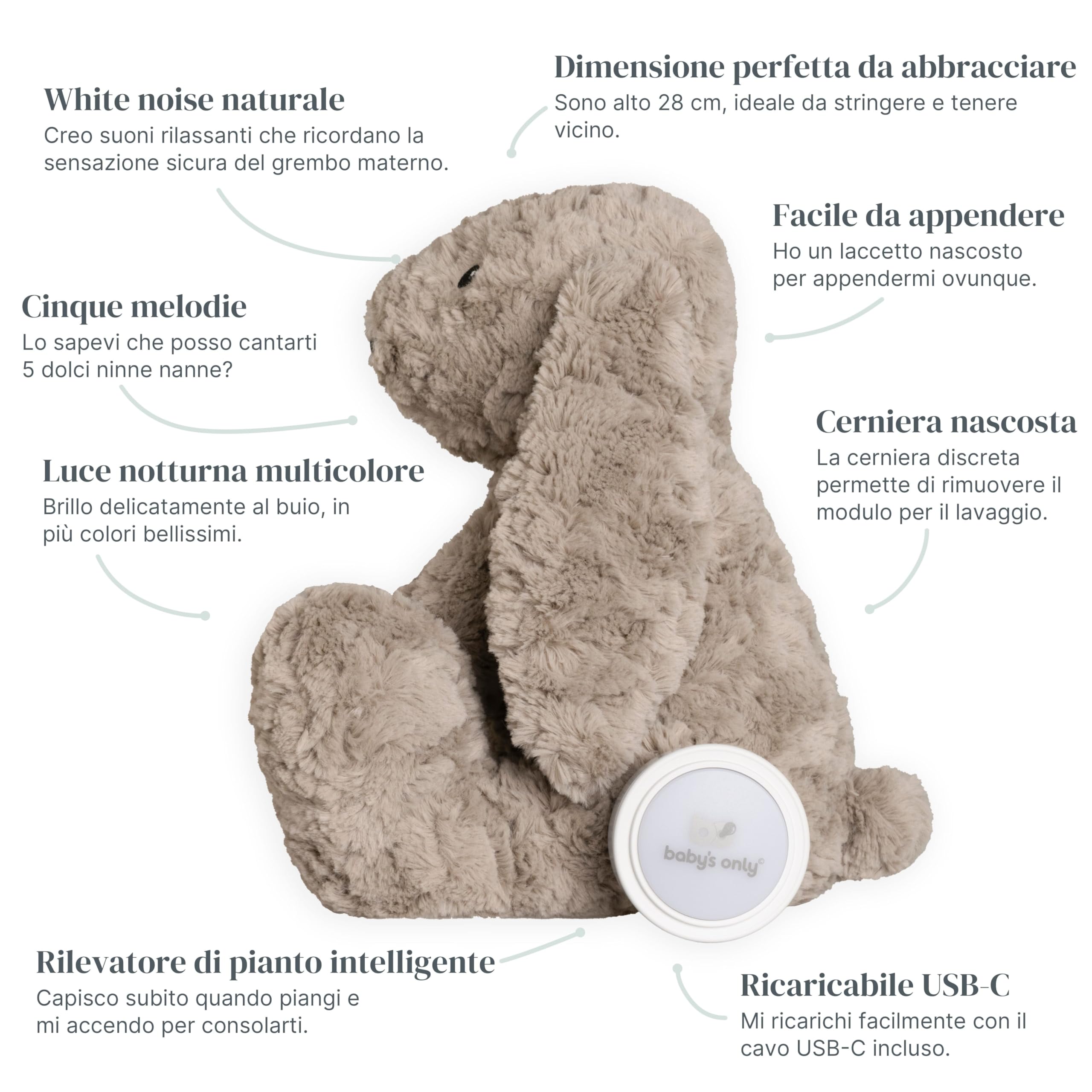 Baby's Only - Bibi il coniglio di peluche con allenatore del sonno - Peluche neonato - Musica relajente para dormir - Doudou musica rilassante - Ninna nanna per bambini - Taupe