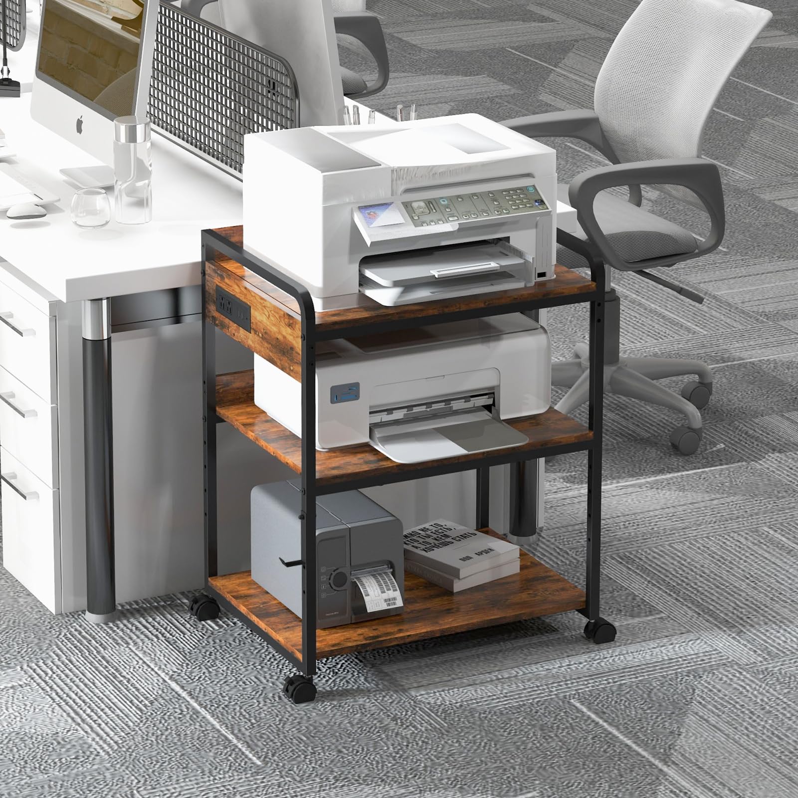 Livofloral 3 Tier Large Printer Stand with Wheels 25 2 x 18 9 Inch Printer Stand with Power — view 6
