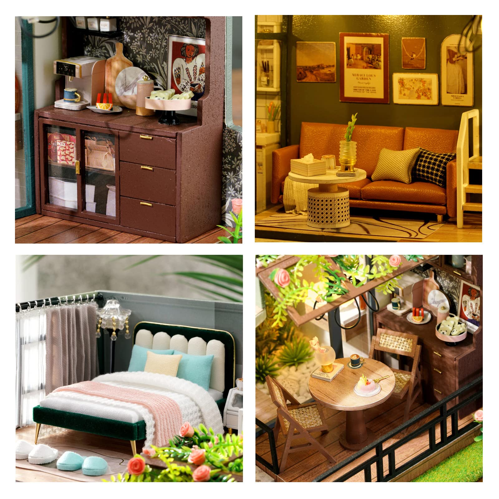 CUTEROOM Miniature Maison de Poupée Bois en Kit avec Mobilier et Lumière LED Modèle pour Les Filles Et Les Adolescents (Molan House)