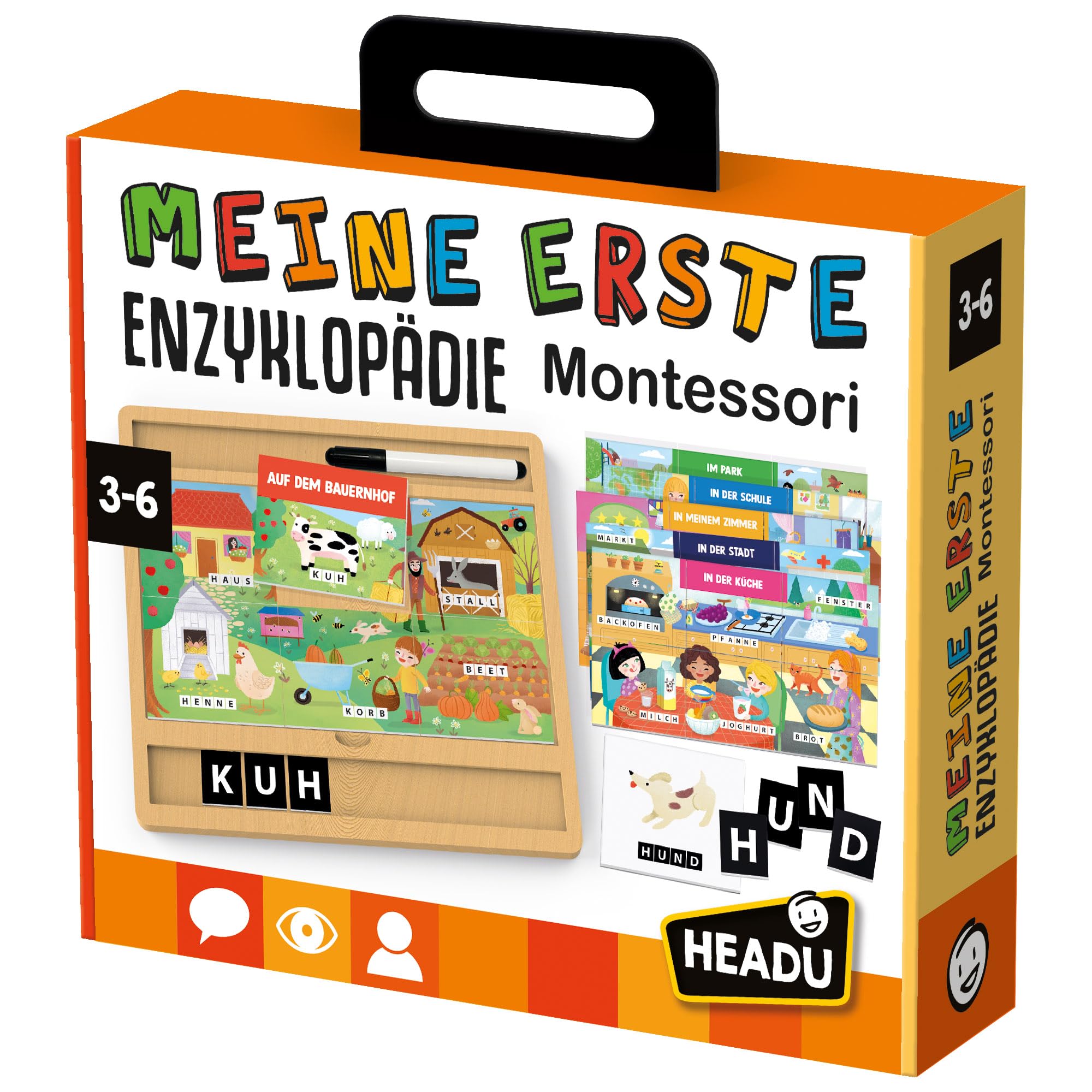 Headu "My First Encyclopedia Montessori - Learn to Know Words, Write and Read!: Juego educativo para niños de 3 a 6 años, versión alemana (DE59001)
