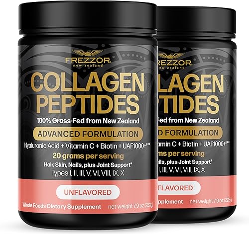 FREZZOR Péptidos de colágeno en polvo, líneas finas y arrugas, cabello y uñas, apoya la flexibilidad y movilidad juveniles, 100% colágeno