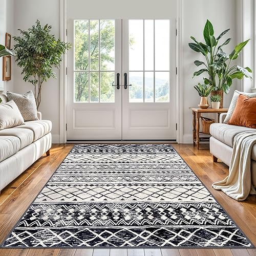 Miniatura 3 de KUTA Alfombra marroquí grande para sala de estar, de 5 x 7 pies, lavable, bohemio, antideslizante, ultra suave, geométrica, tradicional, para sala