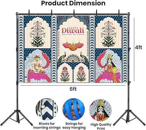 Miniatura 3 de IndoTribe, Cartel Happy Diwali Laxmi Ganapati - Decoraciones Diwali de 72 x 44 pulgadas para el hogar | Fondo de Deepavali | Decoración india para