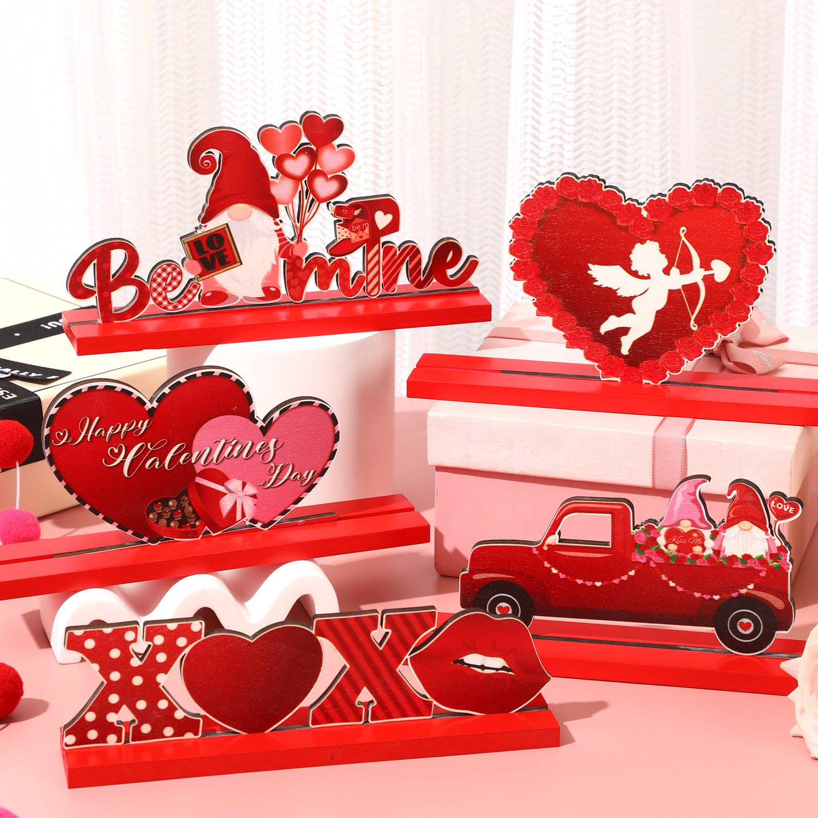 Jansun Paquete de 6 letreros de mesa de madera para el día de San Valentín, centros de mesa de San Valentín, decoración en forma de corazón para fiesta de San Valentín, decoración de mesa de