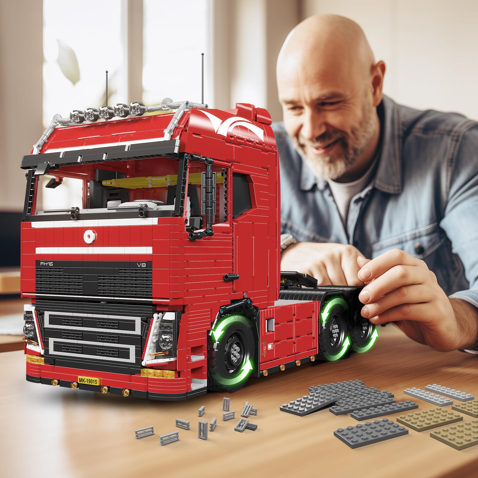 Mould King 19015 Technik LKW Traktor Bausatz, ferngesteuertes MOC Modell mit App-Steuerung, Pneumatik-Funktion, 4608 Teile Truck Bausteine für Erwachsene und Jugendliche ab 14 Jahren