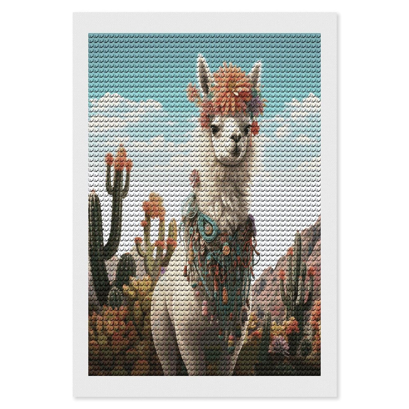 FekiLoot Mexican Llama Cactus Diamond Art Kits for Adults Diamond Painting Kits for Beginners DIY Diamond Art Kits Round Full Drill Diamond Dot Gem Painting for Home Wall Decor Gift 8"x12"