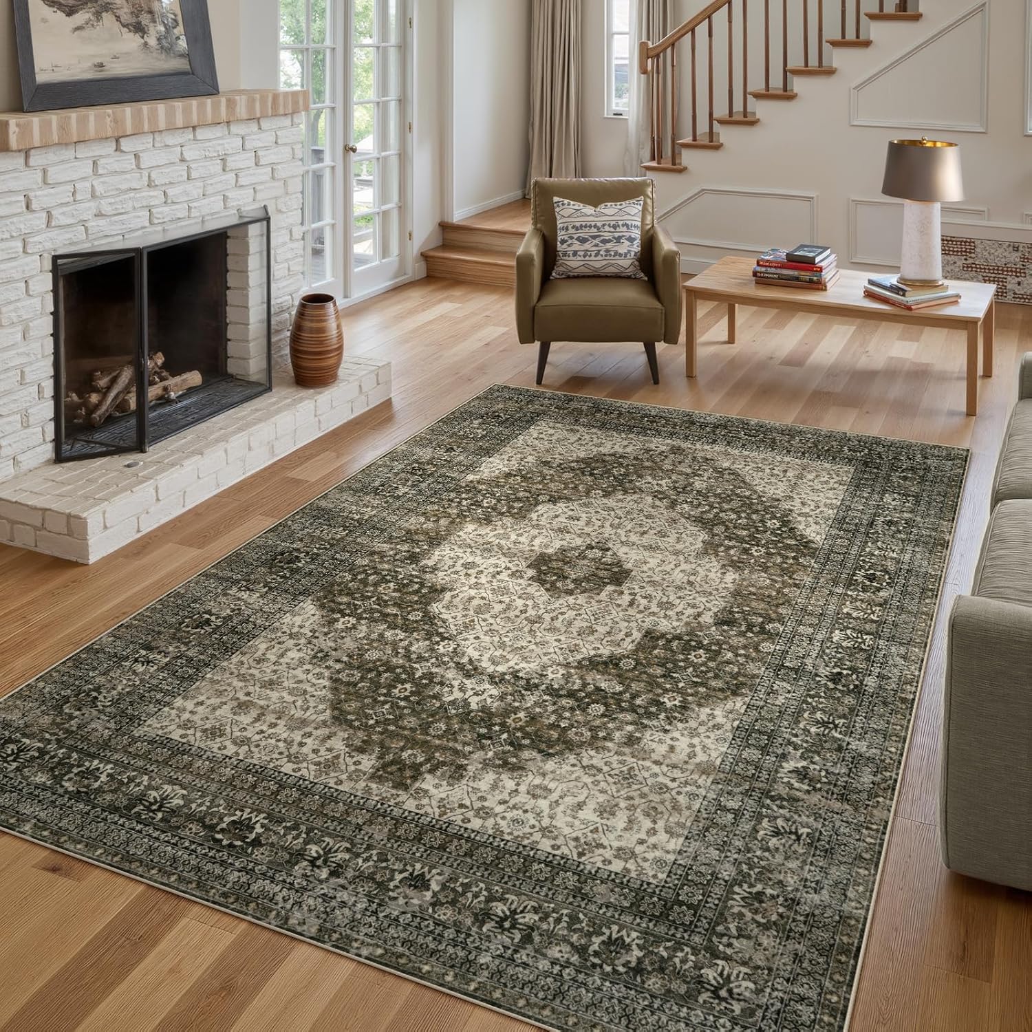 LIVEBOX 8x10 Washable Area Rug for Living Room, Boho 8 X 10 Area Rugs for Bedroom, Oriental Non-Slip Large Dining Room Rugs for Under Table Low Pile Indoor Floor Carpet Accent Rug for Bedroom Office 8' x 10' Denver Taupe
