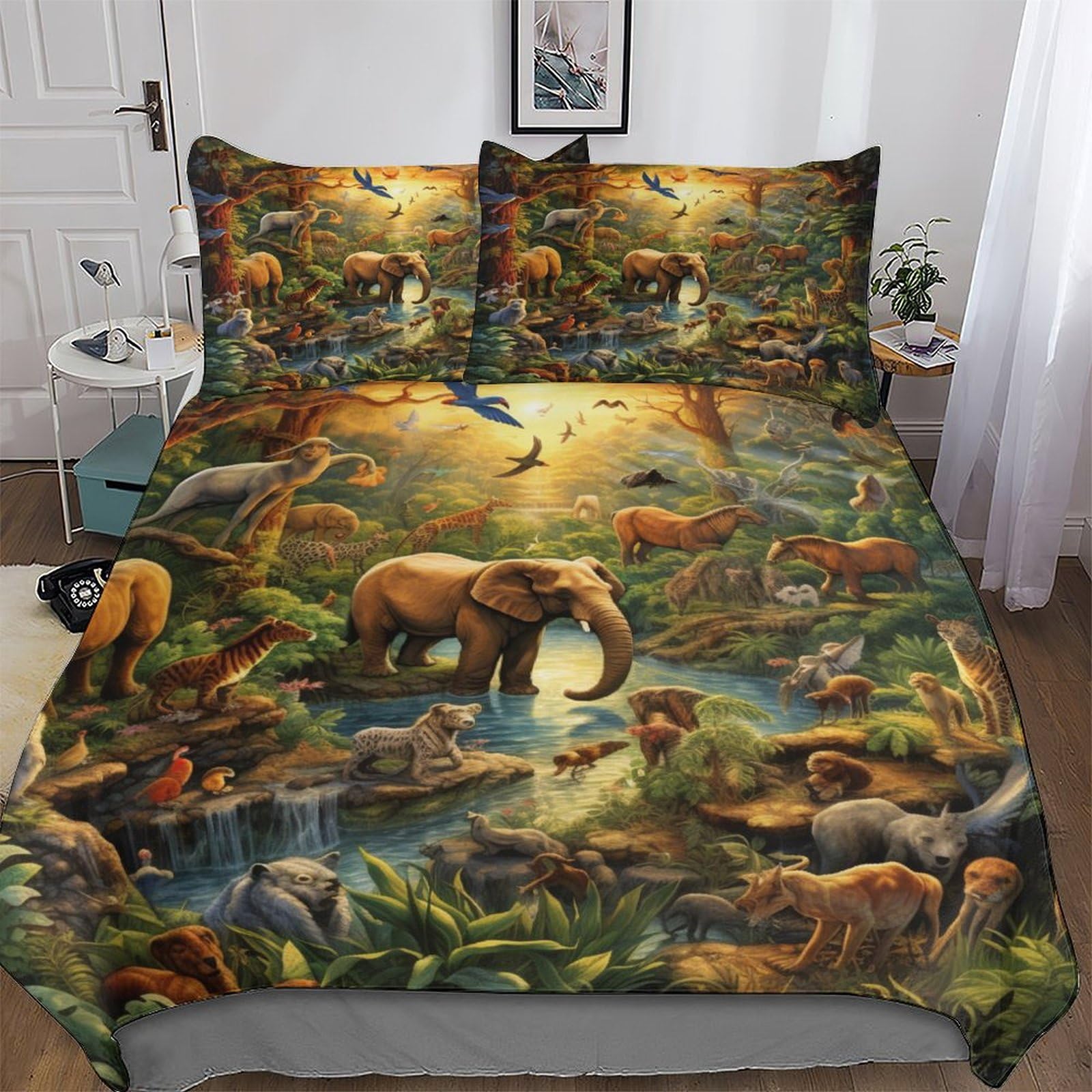 Ggjjtt Jungle Animals Soft Microfiber Duvet Cover With Pillowcases Comforter Cove Polyester Quilt Covers For Adults Teenager Kids Bedding Single135x200cm