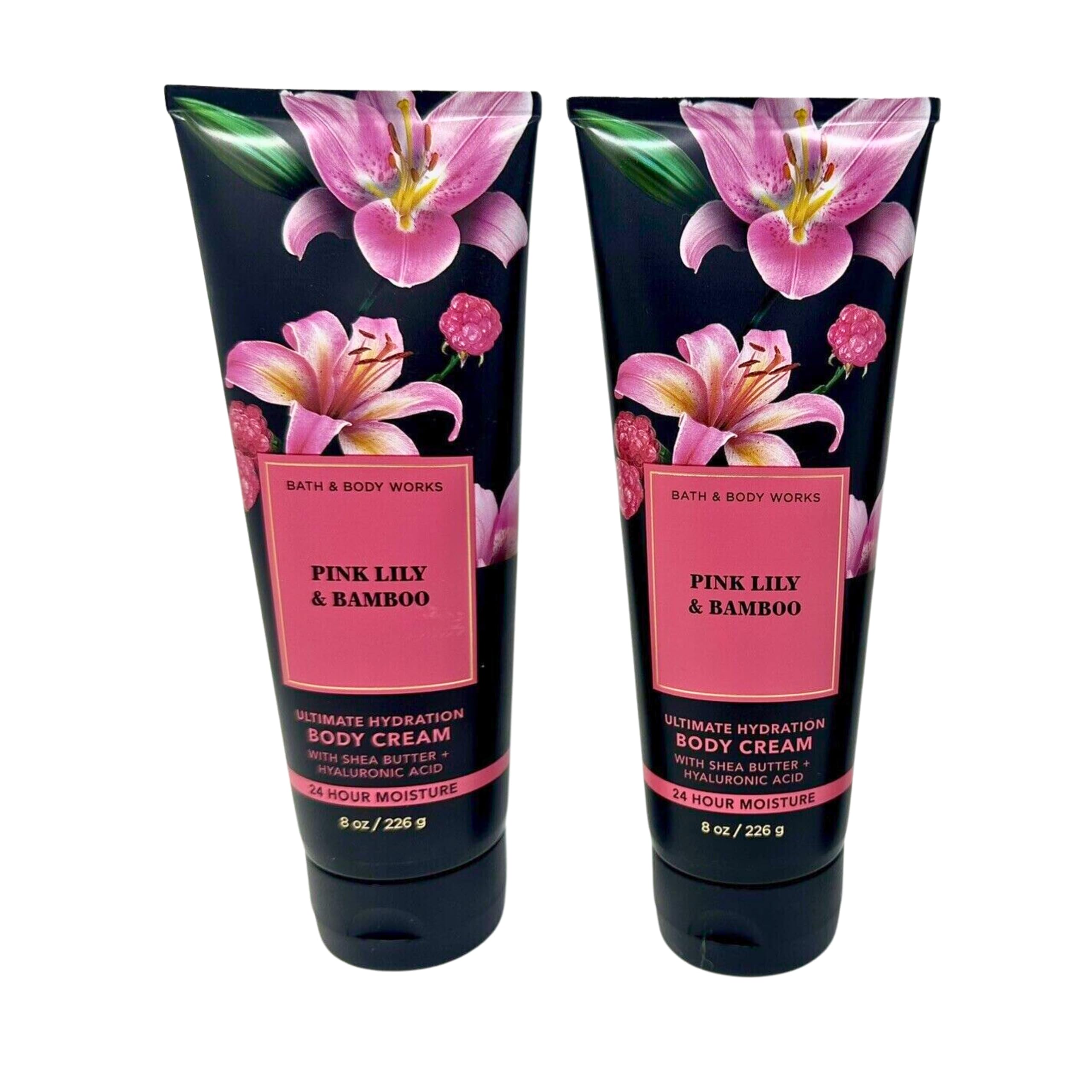 Bath & Body Works Body Cream, Gift Set of 2, 8oz Each (Pink Lily Bamboo)