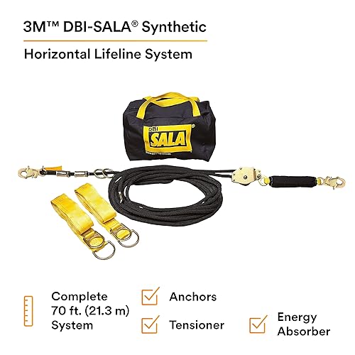 Miniatura 2 de 3M DBI-SALA 7600507 sistema de vida horizontal, cuerda de núcleo de 70 pies con tensor, absorción de energía, dos adaptadores de amarre de 6 pies,