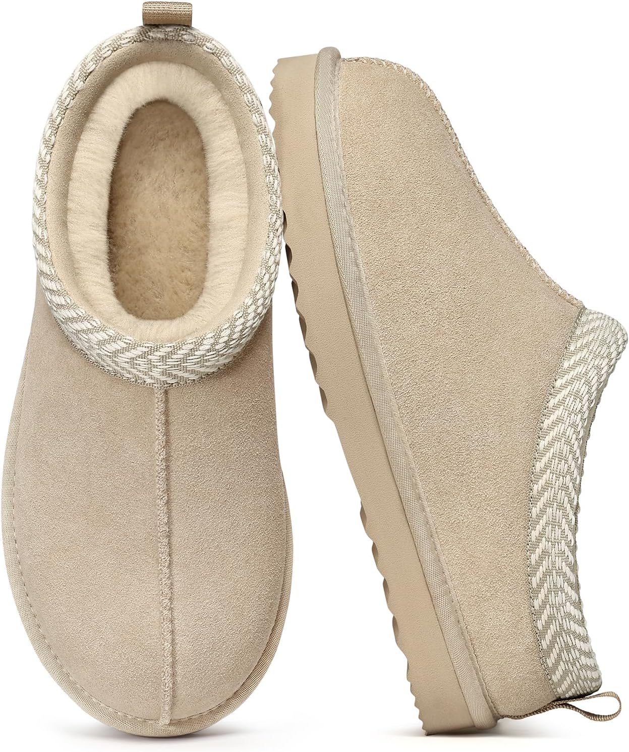 Litfun Genuine Suede Slippers for Women Fuzzy Memory Foam House Shoes Winter Warm Mini Boots Indoor and Outdoor