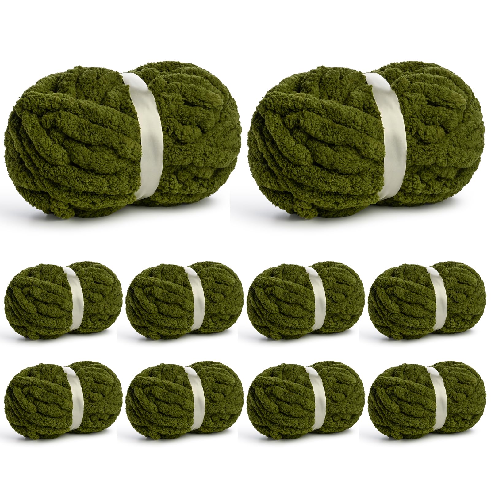 10 Pack of Jumbo Chunky Yarn for Hand Knitting,10# Super Bulky-Fluffy Chenille Yarn, 220 yds/70.5 oz Soft Thick Yarn for Crocheting Chunky Knit Throw Blankets.(Olive Green)