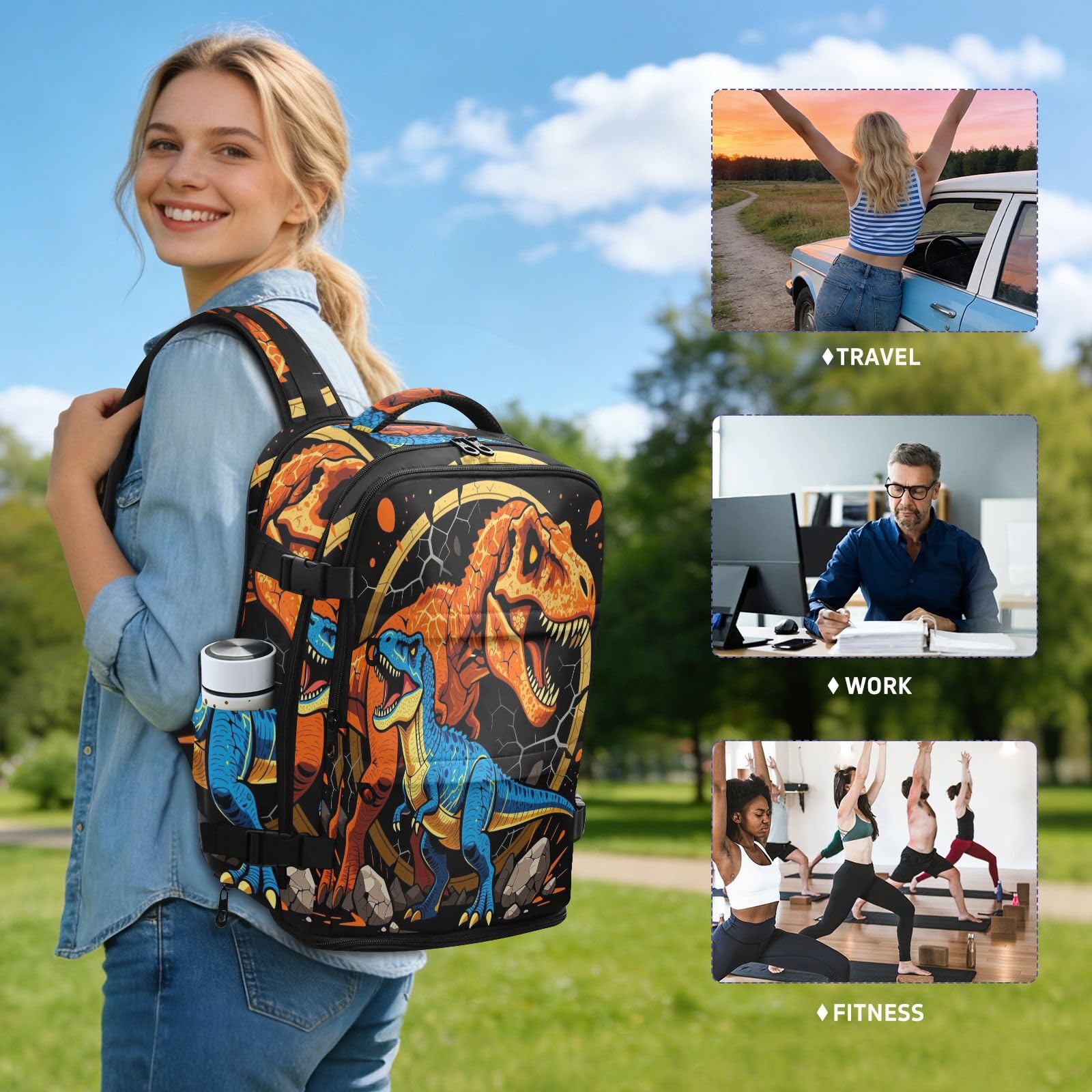 Mały plecak 15,6 cala torba na laptopa do samolotów 20 l | Wodoodporna lekka torba szkolna ryczący dinozaur torba na laptopa 16 cali dla kobiet podróżna mochila para escuela 20 l