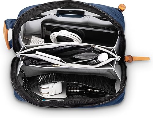 Vista 18 de Tech Bag Organizer - Pequeña bolsa organizadora de artículos electrónicos para viajes, funda de viaje premium con detalles de cuero, bolsillo
