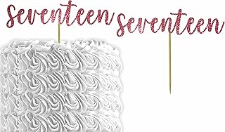 Glitter Number"Seventeen" 17th Birthday Cake Topper | Seventeenth Birthday Party Cake Topper | Anniversary Party | Decorations (Red)