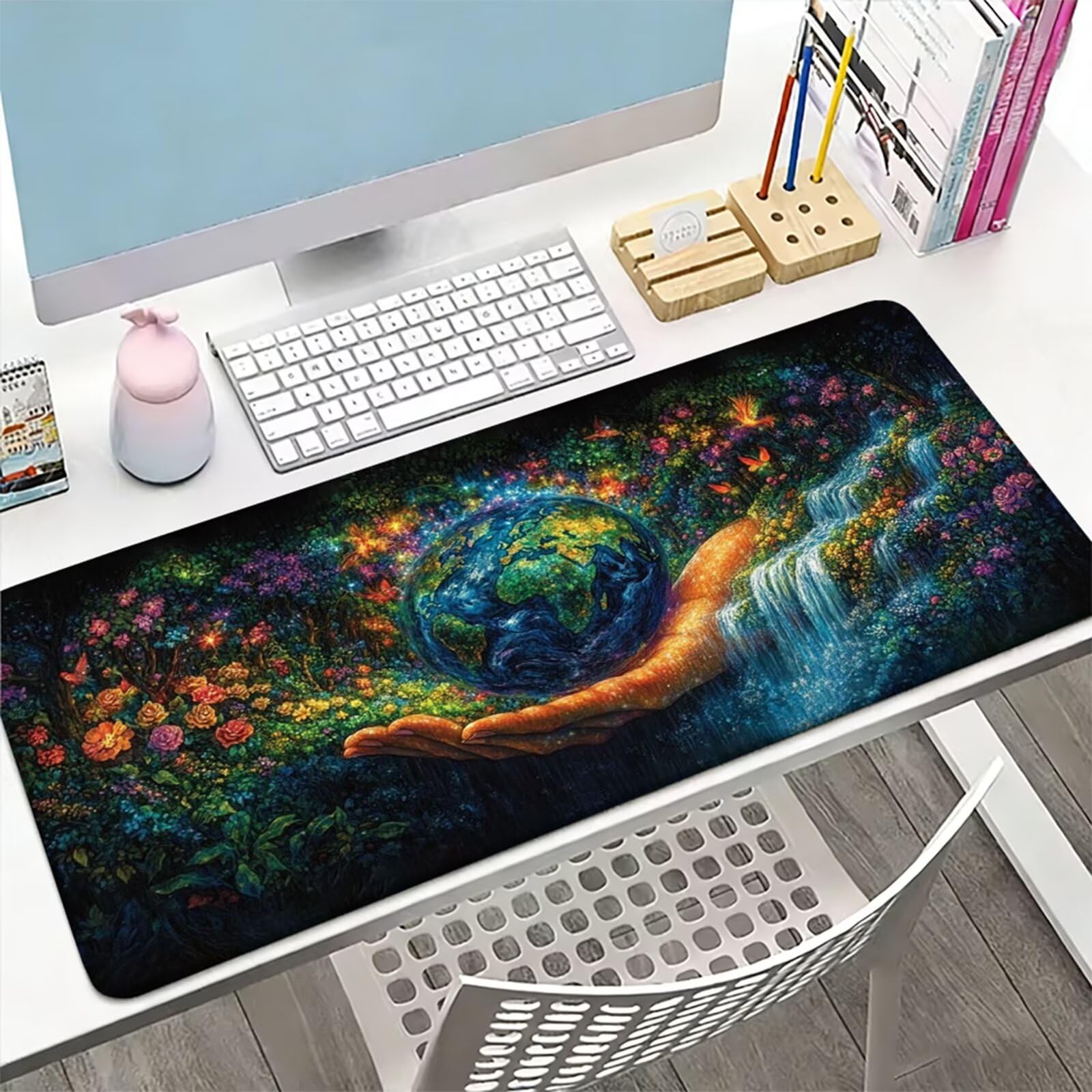Podkładka pod mysz XXL 1000 x 500 x 3 MM, zielona duża podkładka pod mysz z wodoodporną i gumową antypoślizgową ręką pod biurko zszyte krawędzie, poprawia precyzję i szybkość dla gracza W-804