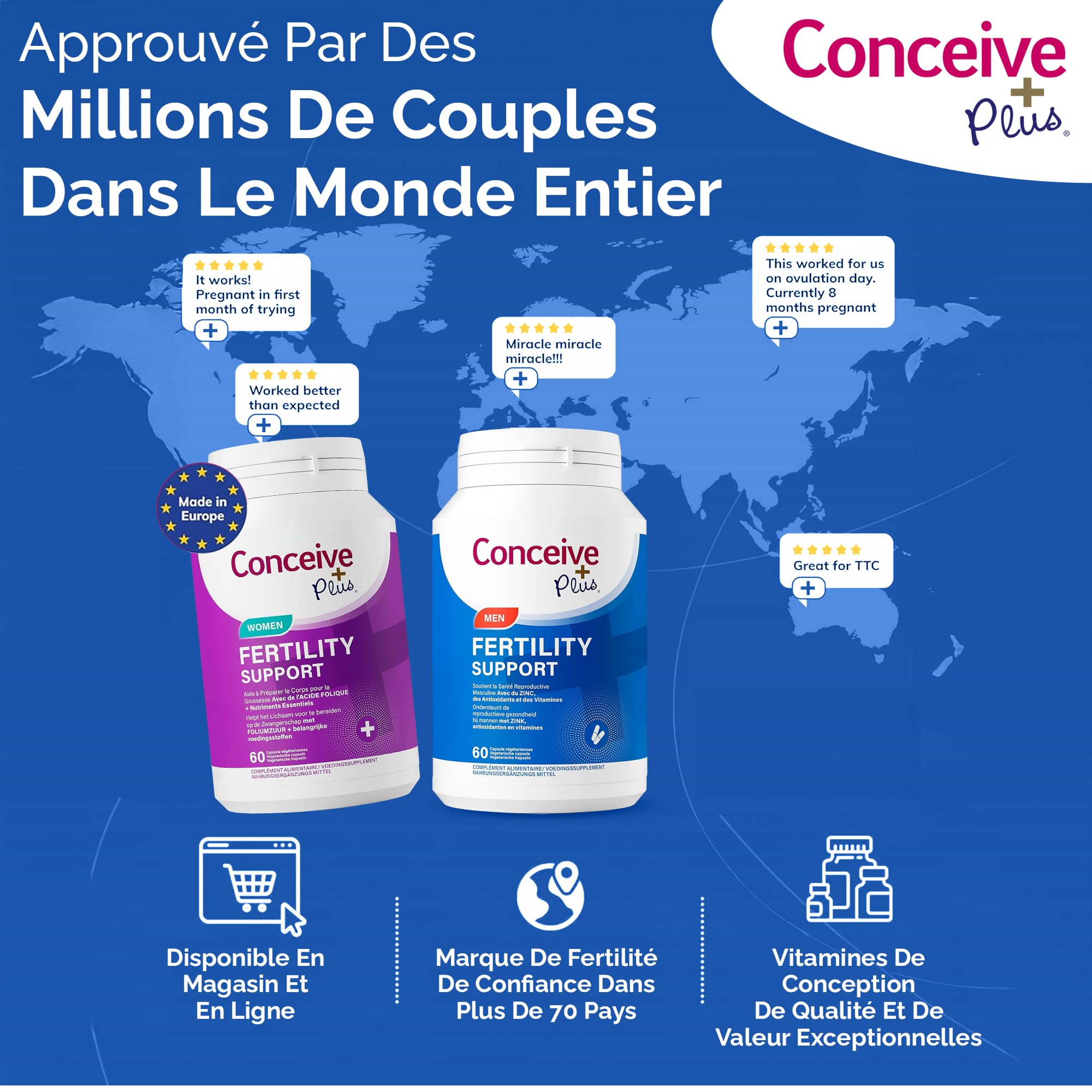 Conceive Plus Vitamines de fertilité pour homme - Stimule la testostérone, augmente la production de sperme - Zinc, folate, racine de Maca, sélénium, pilules - 60 capsules végétariennes