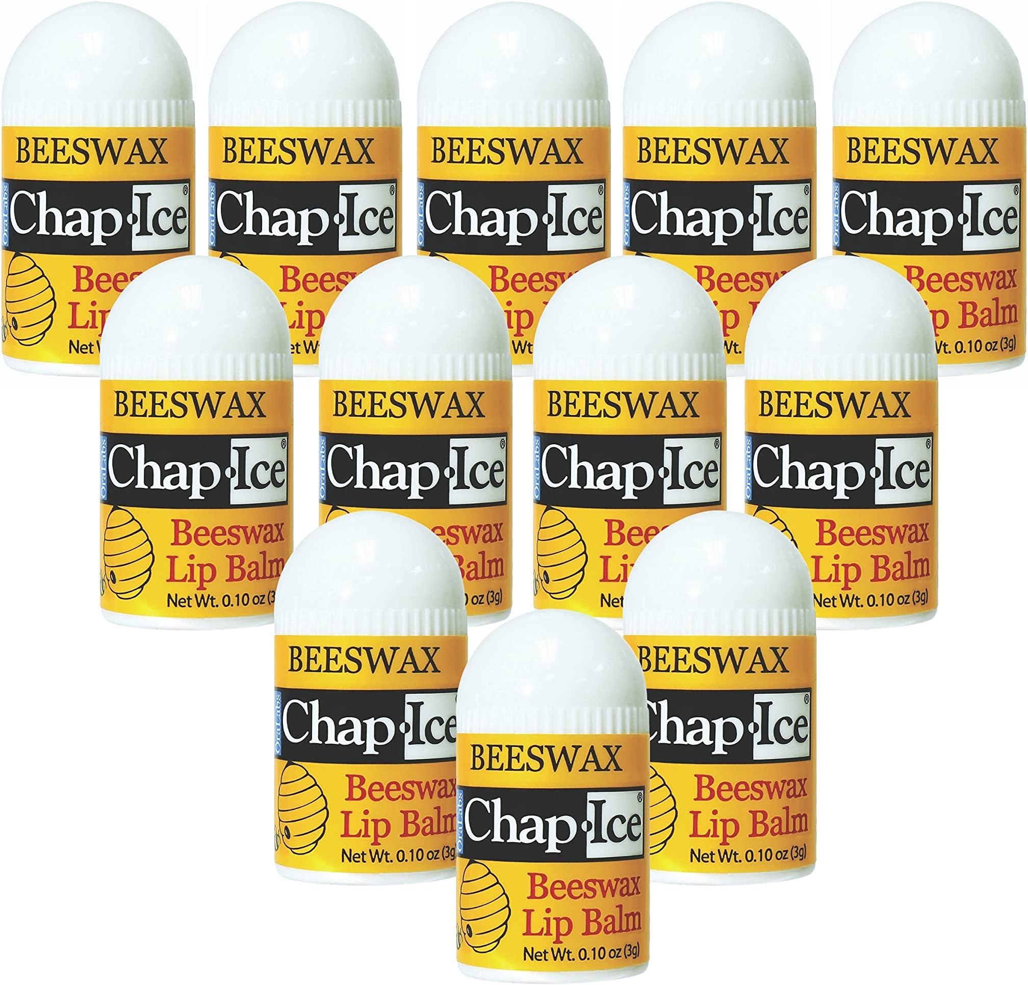 Chap-Ice® | 12-Count Mini Beeswax Peppermint Lip Balm | Lip Balm Pack Fortified with Coconut Oil for Dry, Cracked Lips | Made in USA | 12-Count Mini Lip Balm with Peppermint Flavor (0.10oz/3g Each)