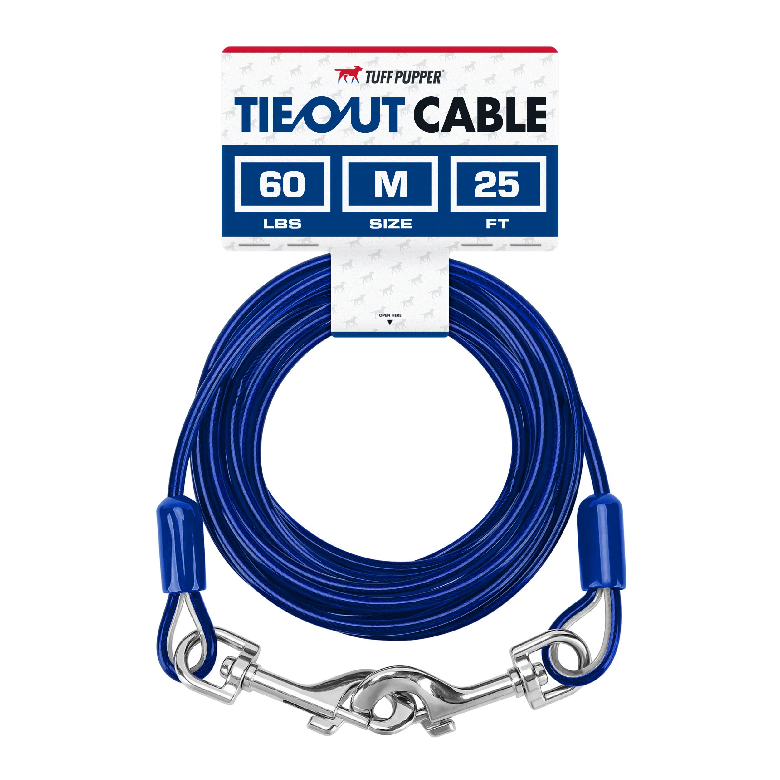 Tuff Pupper Dog Tie Out Cable 25 Feet | Dog Runner Cable for Yard 25 ft | Heavy Duty Lead | Water & Rust Resistant Industrial Strength Steel | 360