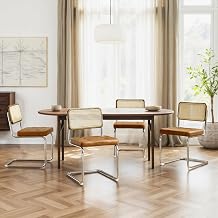 Zouron Rattan Kitchen Chair, Armless Dining Chair (with Braided Backrest), Modern Medieval Inspired Style (Metal Structure), Set of 4, Brown