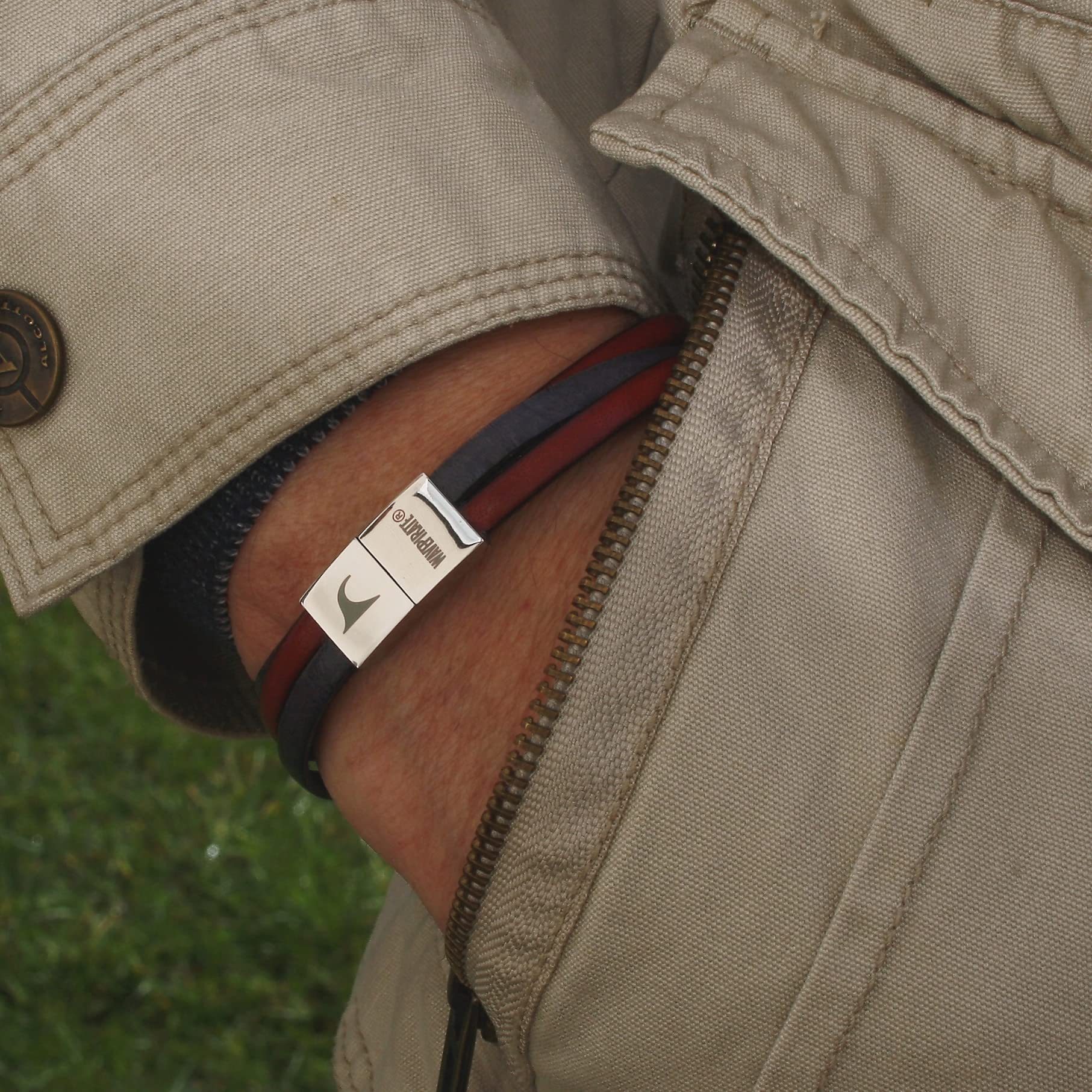 Echt Leder-Armband Twist Bordeaux Grau Herren Männer